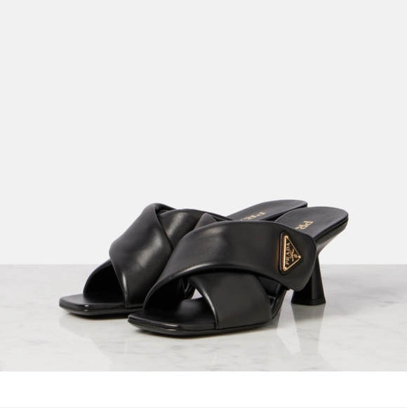 $1,190 Prada Padded Nappa Leather Criss Cross Black Sandals EU 39.5 US 9.5 BNIB